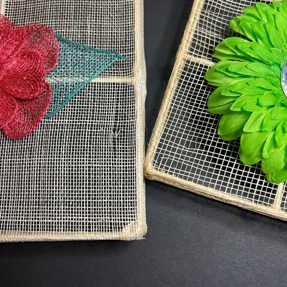 Set of 3 Decorative Square Mesh & Metal Framed Nesting Boxes w/ Floral Applique - Picture 4 of 6